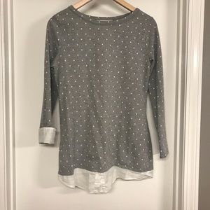 LOFT gray top with with polka dots